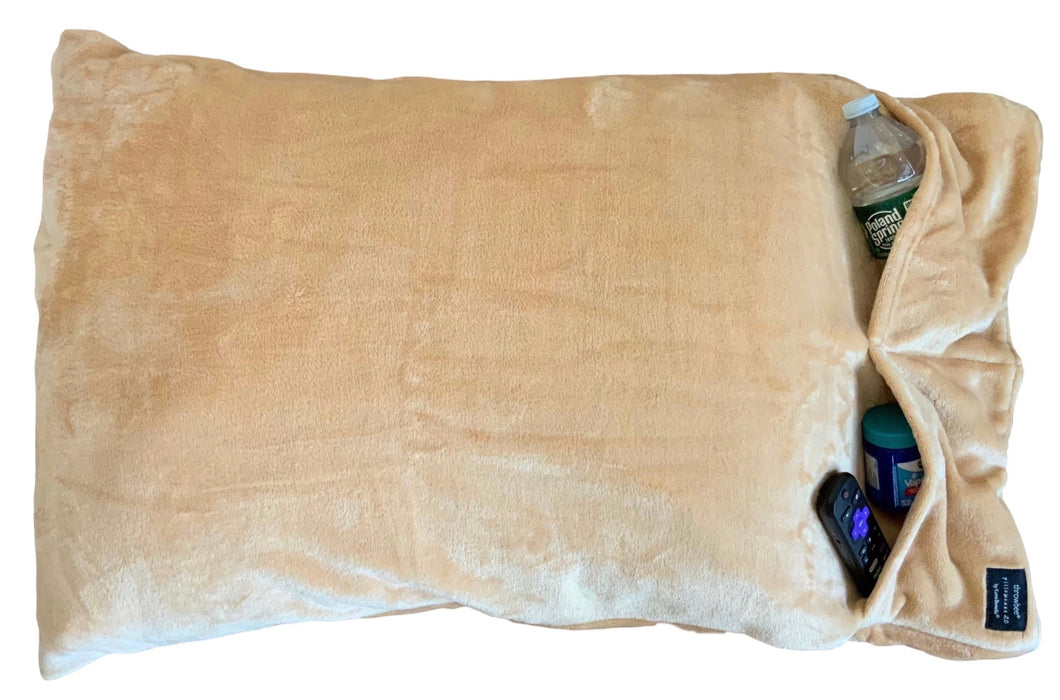 NEW throwbee PILLOWCASE 2.0 WITH SIDE POCKETS, yes SIDE POCKETS! - BEIGE